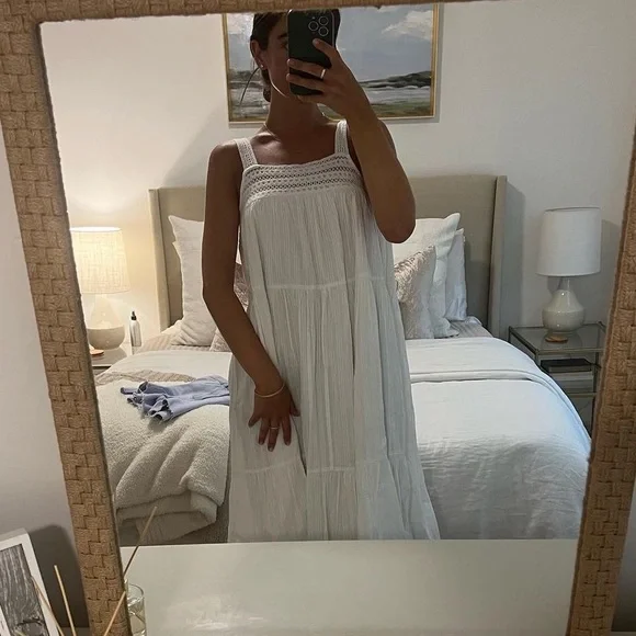 target white midi dress Women's Button-Front Midi Dress